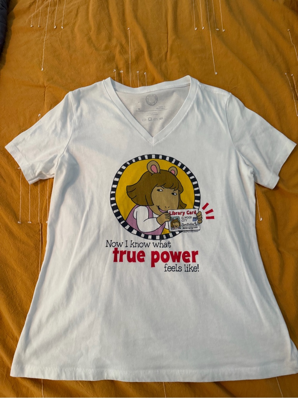 Out of Print White V-Neck Library Card Arthur Graphic Tee/DW
